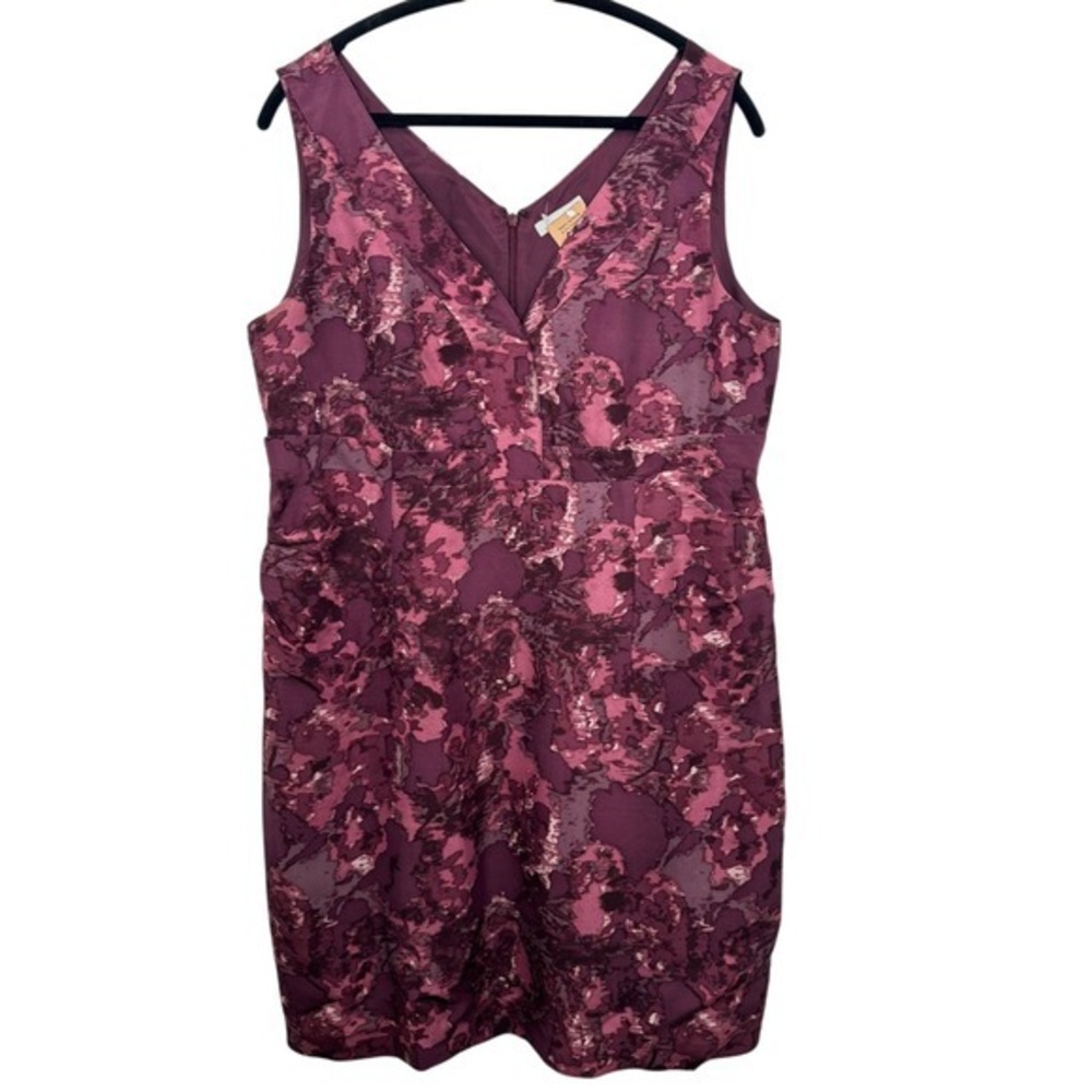 Garnet‎ Hill Size 16 Maroon Purple Floral 100% Silk Knee Length Dress Wedding